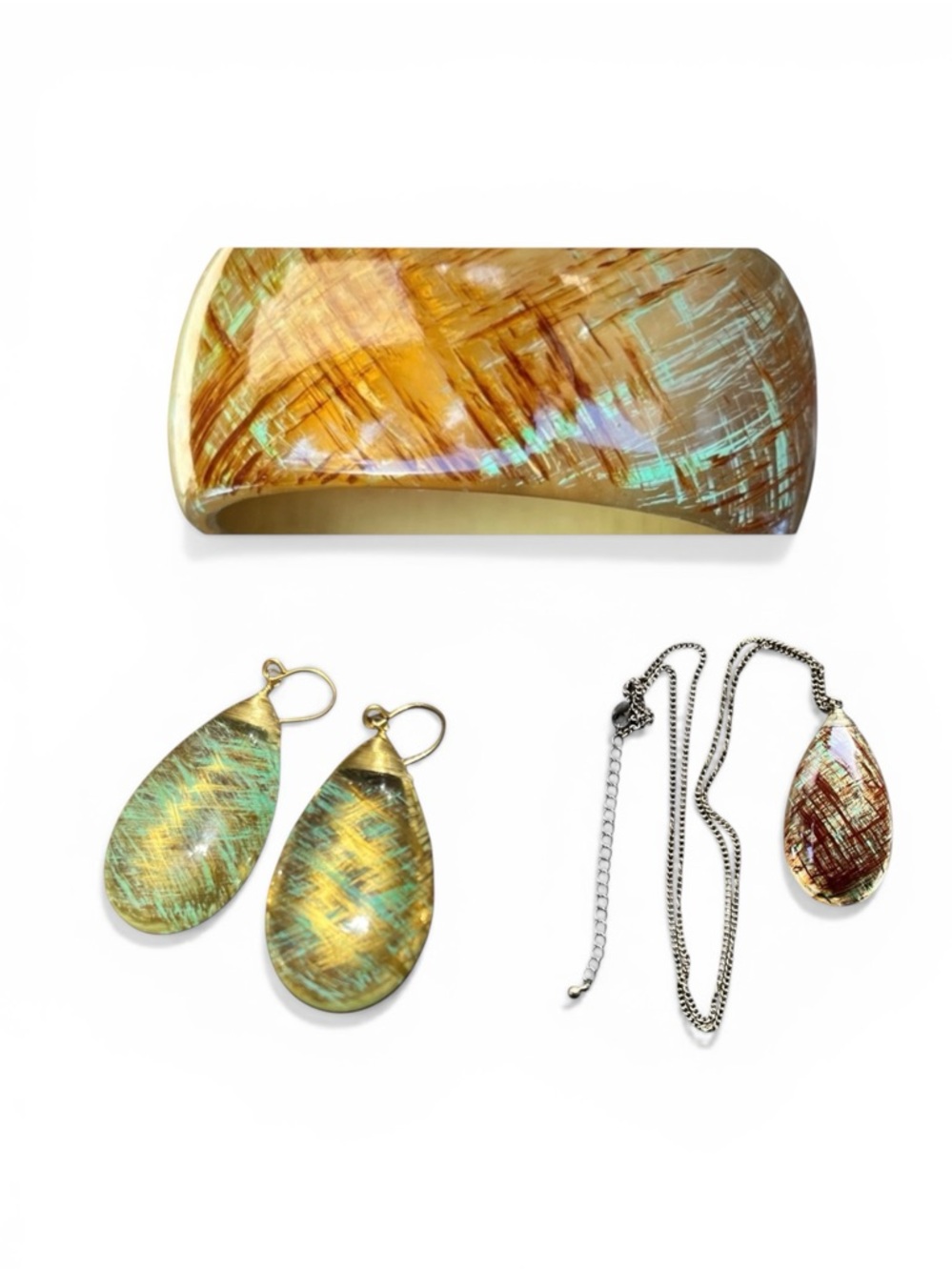 Chunky Tan Art Deco Acrylic Funky Bangle Bracelet Y2K Earrings Necklace Jewelry